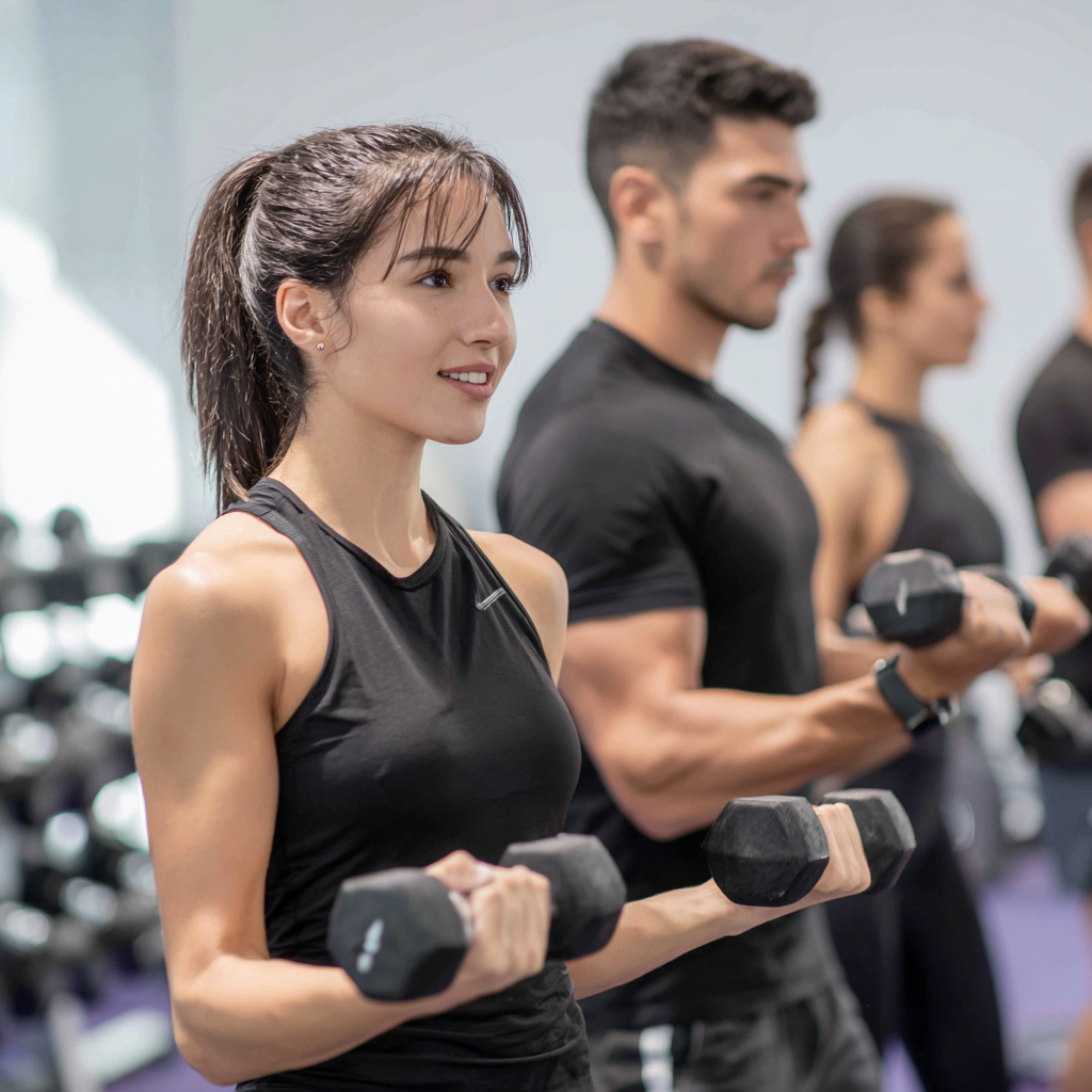 Fitnеs mashqlarini bajarayotgan professional murabbiy bilan birga ishlaydigan o'zbek erkaklar va ayollar, barcha yosh toifalaridan